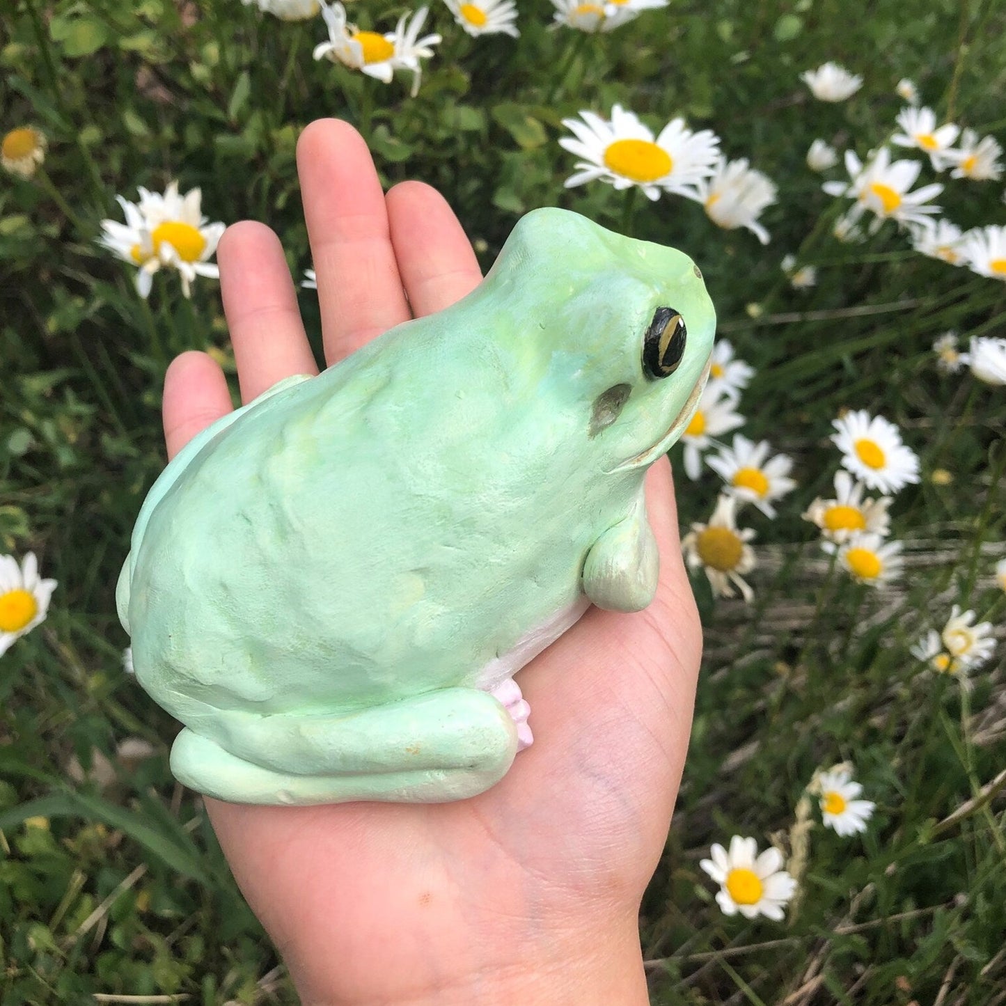 Handmade polymer clay white's tree frog figurine