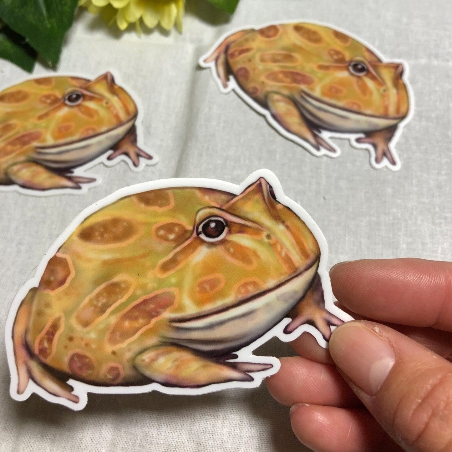 Yellow pacman frog vinyl sticker