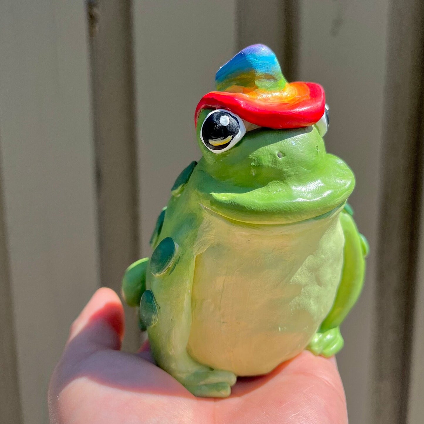 Handmade Polymer Clay Colorful Pride Cowboy Hat Toad Figurine