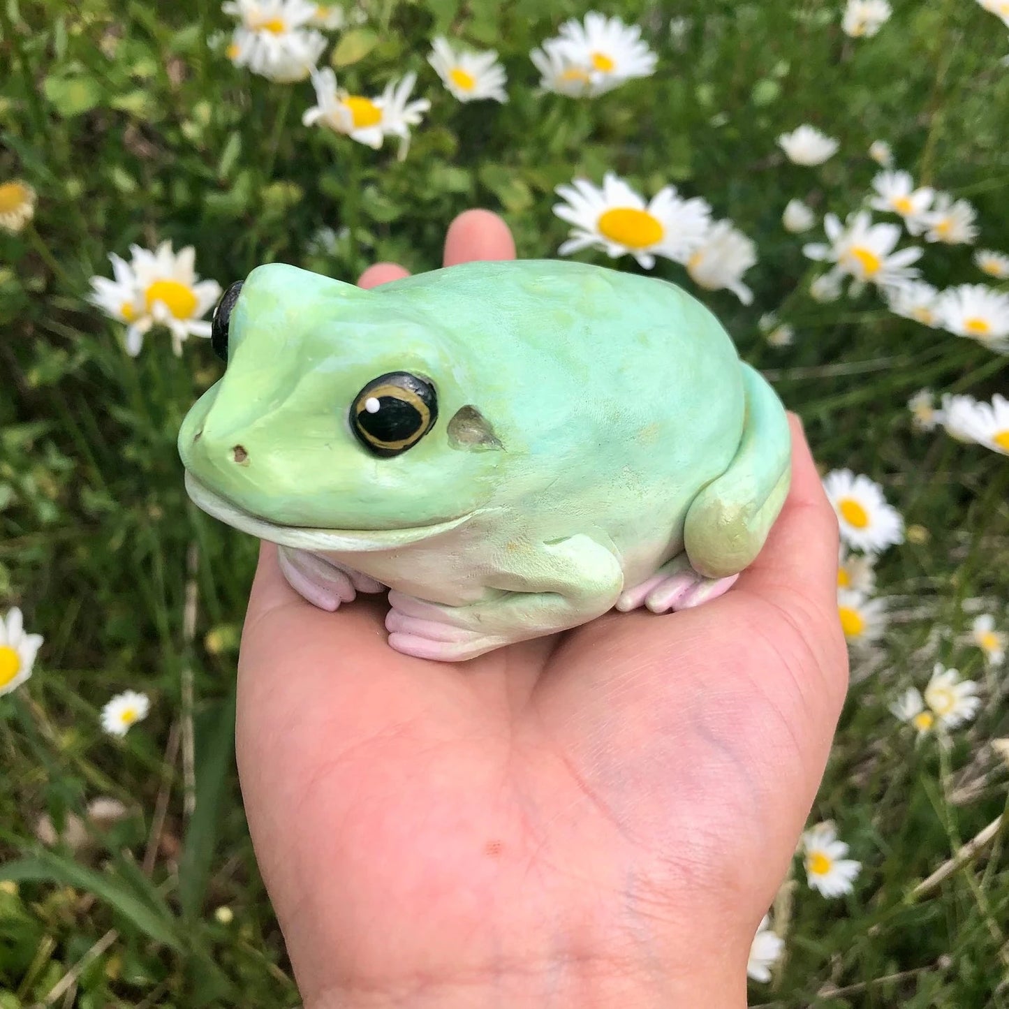 Handmade polymer clay white's tree frog figurine