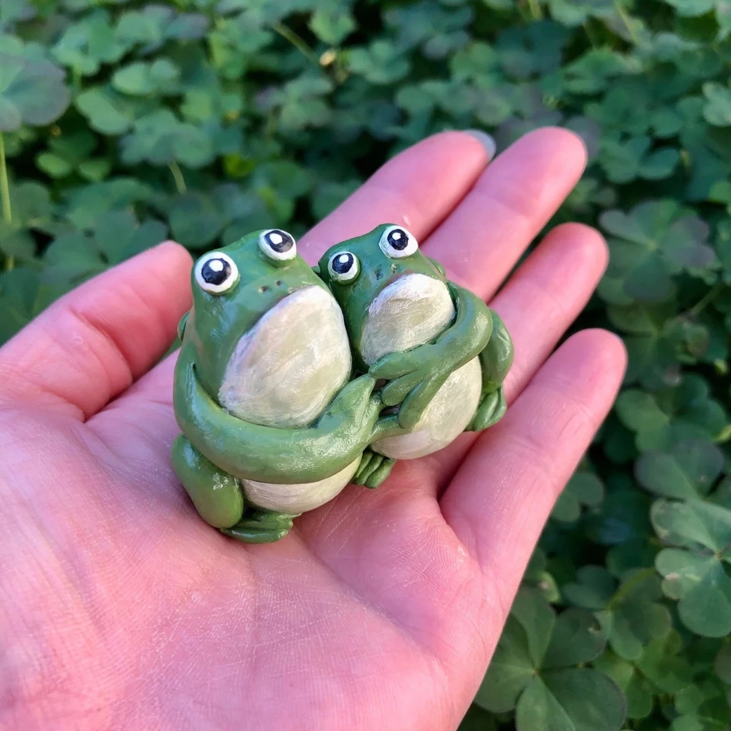 Handmade Polymer Clay Hugging Toad Friend Figurines