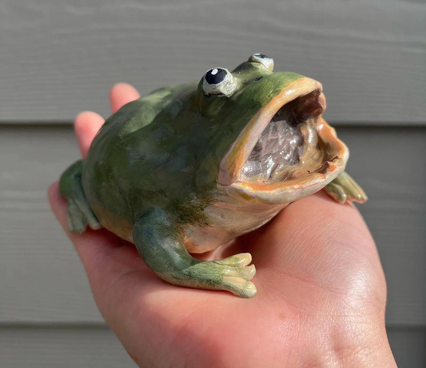 Handmade Polymer Clay Funny Screaming Budgett's Frog Figurine
