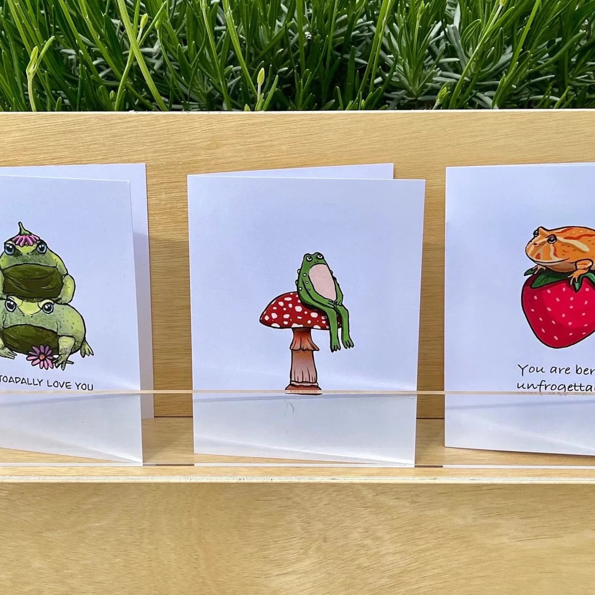 "I Toadally Love You" Grumpy Stacking Green Toads Greeting Card
